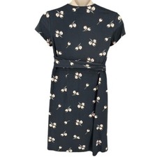 Loft Wrap Dress Grey Size 8 Women's Cherry Print Short Sleeve V-Neck Knit