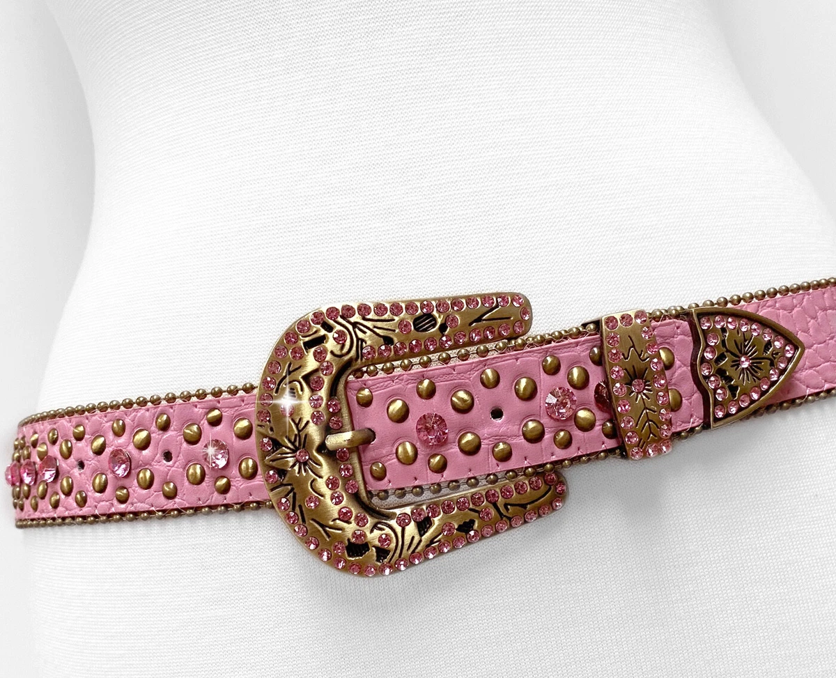 Taylor Brands leather studded Belt Woman Rhinestones Pink Peace and love buckle Women main image 2