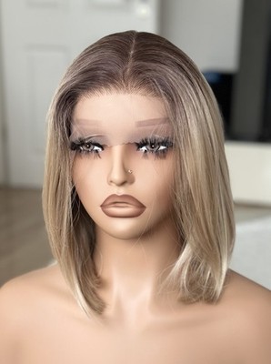 Blond Remy-Haar Perücke rooted, Braunblond Balayage, Front Lace Wigs Bob