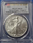 A 2021  SILVER EAGLE - Type 2 - PCGS MS70 FDOI FLAG