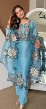 Women Suit Set Embroidered Suit Set Kurta Pant Dupatta Wedding Party Wear