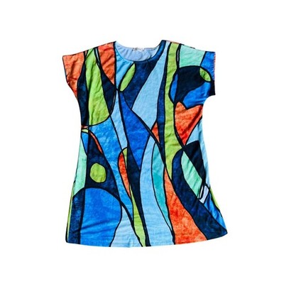 Jess & Jane Isla Abstract Geometric Print Tunic Top L Art to Wear Psychedelic