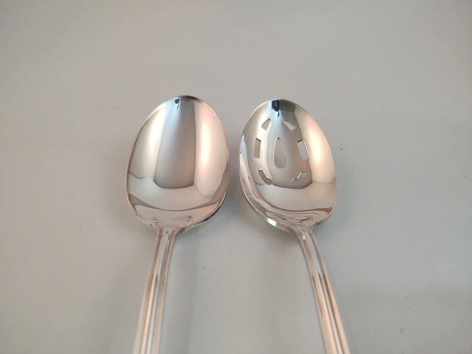 Reed & Barton Silverplate French Chippendale 8.5" Serving Spoon & Slotted Spoon - Image 3 of 4