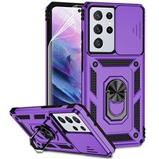 Military-Grade Purple Phone Case with Camera Lens Cover  Kickstand for Galaxy S