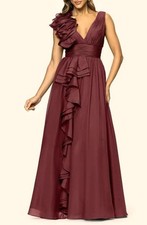 Xscape Wine Burgundy Ruffle Organza Gown Size 4 $328