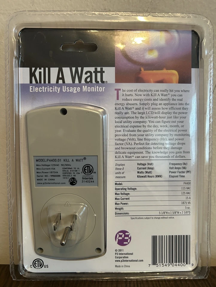 P3 International P4400 Kill A Watt Electricity Usage Monitor  NEW SEALED! - Image 2 of 2