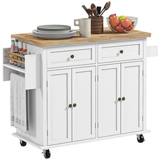 Modern Rolling Kitchen Island Cart w/ Storage, Spice Rack, Towel Rack & Drawers