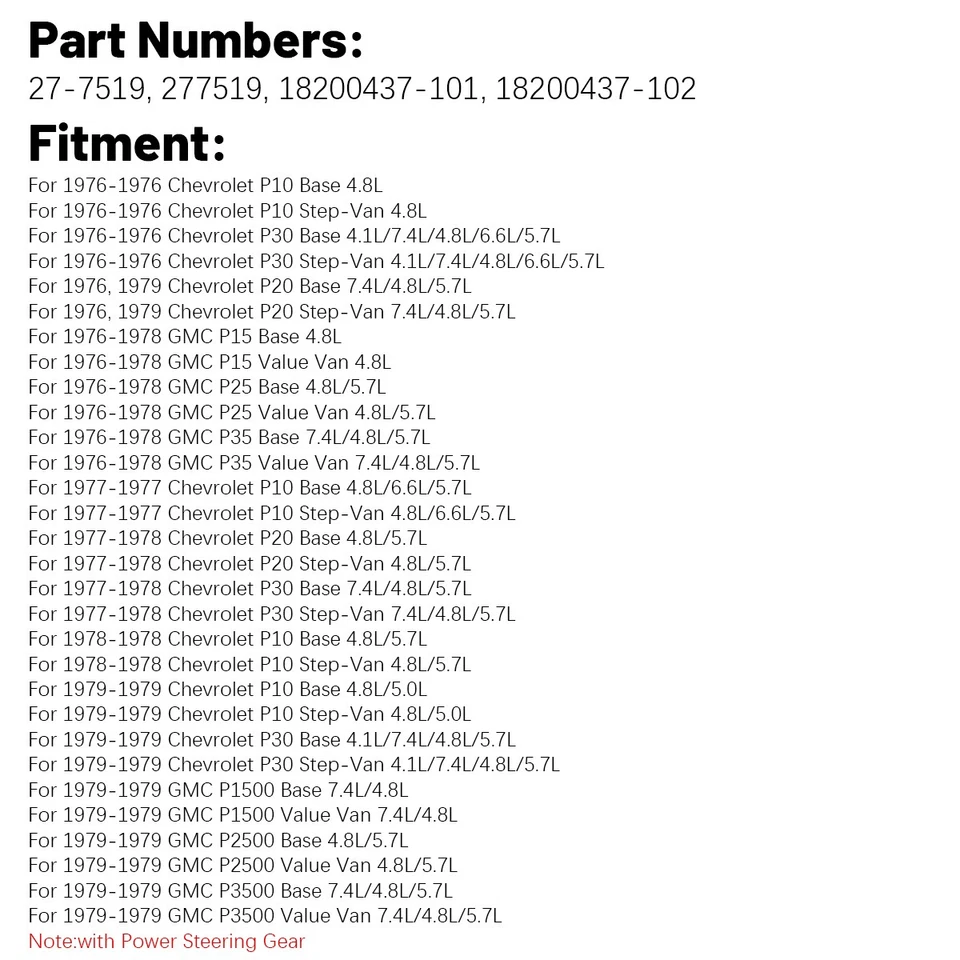 Power Steering Gear Box For Chevy P10 P20 P30 GMC P1500 P2500 P3500 P15 P25 P35~ Foto 3 de 4