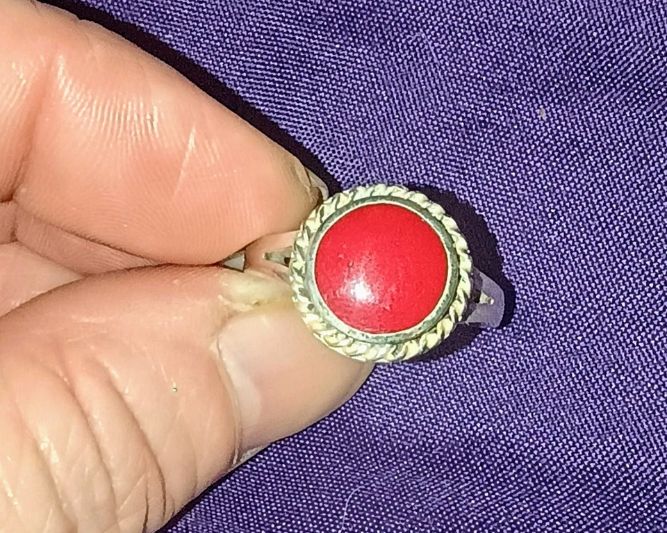 Solid 925 Sterling Silver Round Shape Red Coral Size 9 - Image 2 of 4