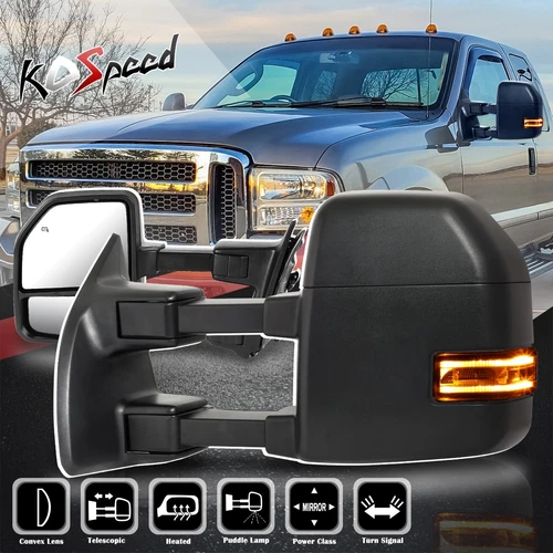 Black (POWERED+HEATED+LED TURN SIGNAL) Towing Mirrors for 99-07 Ford Super Duty