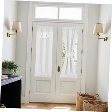 100% Blackout Linen French Door Curtain, 25"W x 40"L (Pack of 1) White Dove