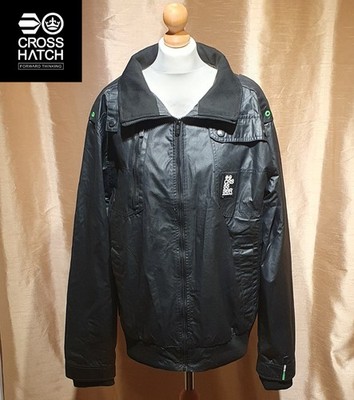 NEU Crosshatch Herren schwarz beschichtete Bomberjacke Gr. XL durchgehender Reißverschluss gefüttert Mantel