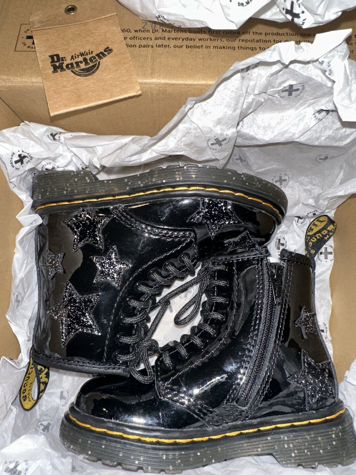 Doc Martens 1460 T Black w/ Silver Glitter Combat Boots Toddler Size US 7 EU 23 image 3