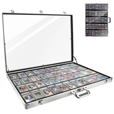 34x22" Silver Aluminum Display Case for Trading Cards, Sports Cards, TCG, Jewelr