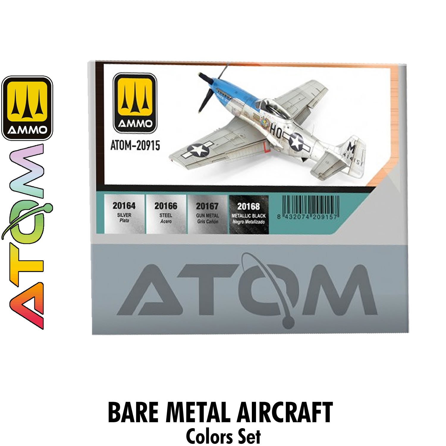 ATOM Bare Metal Aircraft Colors Set 4 20ml Acrylic Paint Ammo ATOM20915