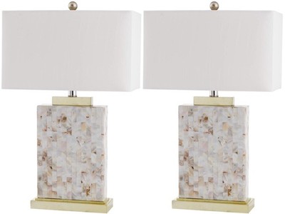 Lighting - Tory 24.5'' Ivory Shell Table Lamp Set of 2 with White Rectangle Sh...