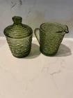 Vintage Anchor Hocking Soreno Avocado Green Glass Creamer & sugar