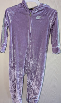 Nike Hooded Zip Velour Coverall One-Piece Solid Purple 18M Unisex Baby
