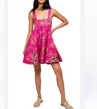 FREE PEOPLE COTTON BABYDOLL SZ M SQUARE NECK MINI DRESS IN POP COMBO FLORAL