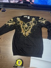 Vintage 90s Dana Scott Metallic Floral Knit Sweater Small Black Granny USA