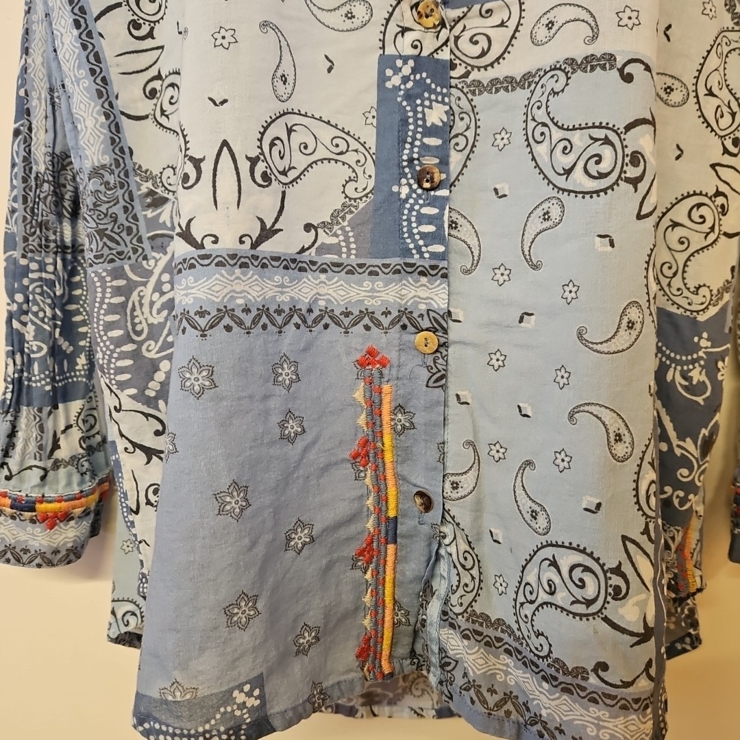 Johnny Was Workshop Blue Patchwork Long Sleeve Bu… - image 4