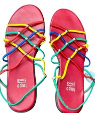 Rainbow Flats Retro Stretchy Strappy Womens 10 Wedge Sling Back Y2K Unique Impo