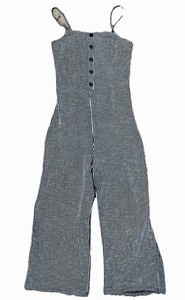 Caution To The Wind S Striped White Black Pinstripe Stretch Capri Wide Romper
