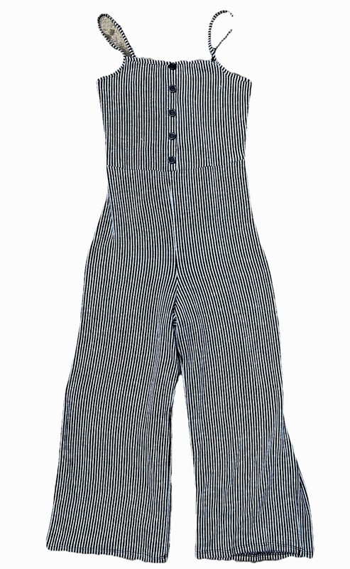 Caution To The Wind S Striped White Black Pinstripe Stretch Capri Wide Romper