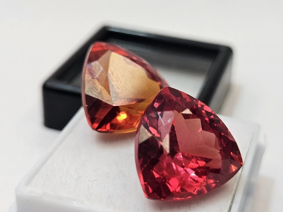 Par de piedras preciosas naturales corte billón de ópalo de fuego mexicano 28-30 quilates certificado EGL Foto 3 de 4