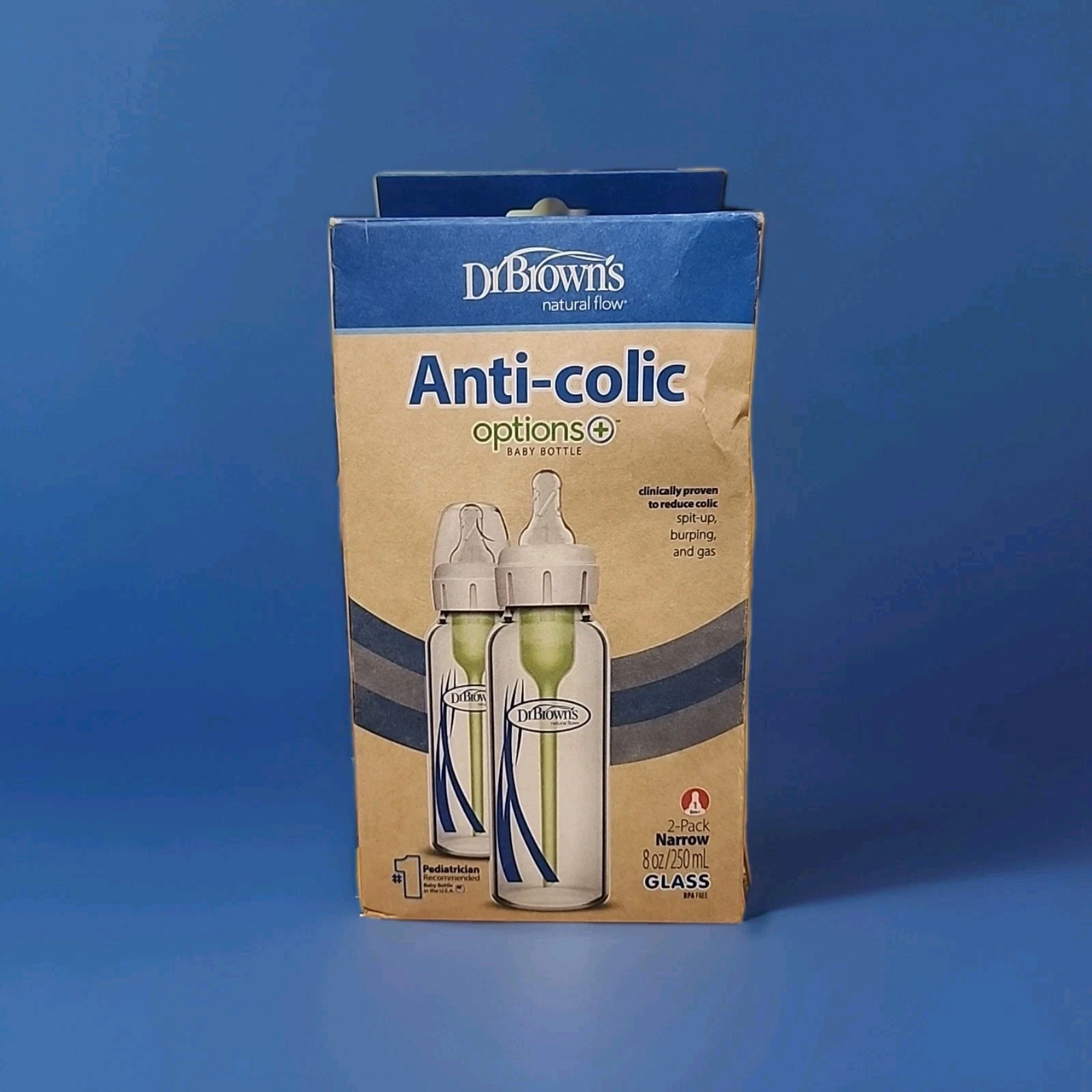 Dr. Brown's Anti-Colic GLASS Baby Bottle, Level 1, Narrow - 8 fl oz - 2 BOTTLES