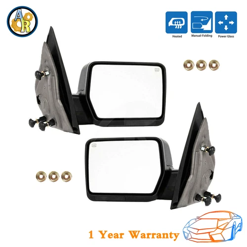 ★Pair Power Heated Mirrors Manual Fold For 2004-2008 Ford F-150 Pickup Truck