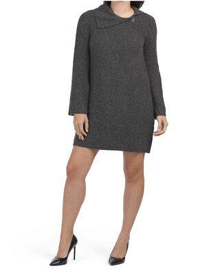 Max Studio Womens Sz: S Gray Knit Split Neck Long Sl Sweater Dress $138 NWT #10