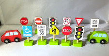 Melissa and Doug Wooden vehicle And Traffic Road Signs Lot Of 13 Pre-Owned