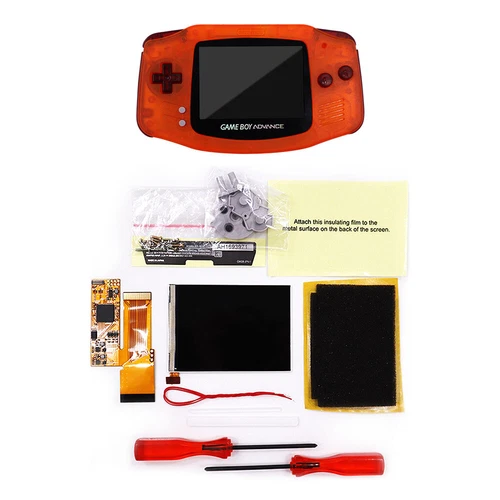 GBA 10 Levels Brightness V2 IPS Backlight LCD Mod & Shell With Clear Red Buttons