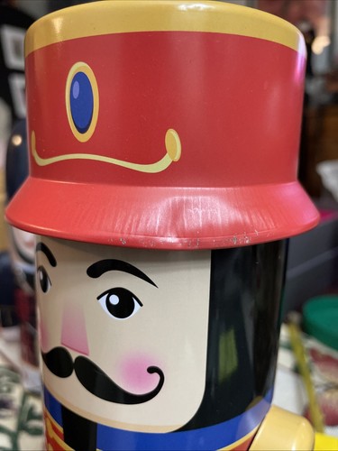 Christmas Nutcracker Toy Soldier Tin Container Canister Cylinder Red Round - Picture 12 of 16