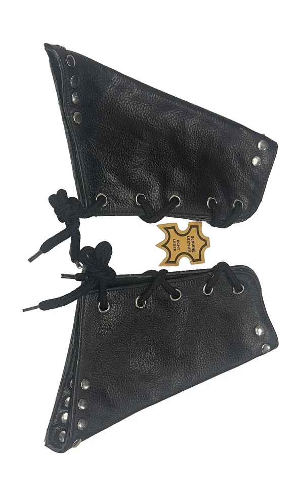 Pulsera brazalete guantelete de cuero real genuino negro 2 piezas 1 par AK91 Foto 2 de 3