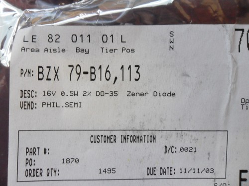 BZX79-B16 DIODE ZENER 16V 0.5W 2% DO-35 (10 PER LOT) - Picture 2 of 4