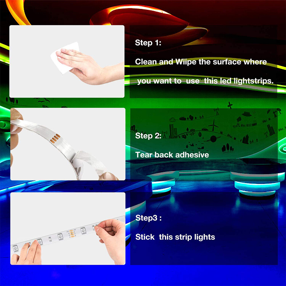 16ft-65ft 5050 RGB LED Strip Back Lights Tape Kit Bluetooth Remote APP Control