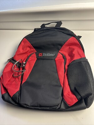 Hollister Unisex Backpack Medium Size Black Red Adjustable Strap