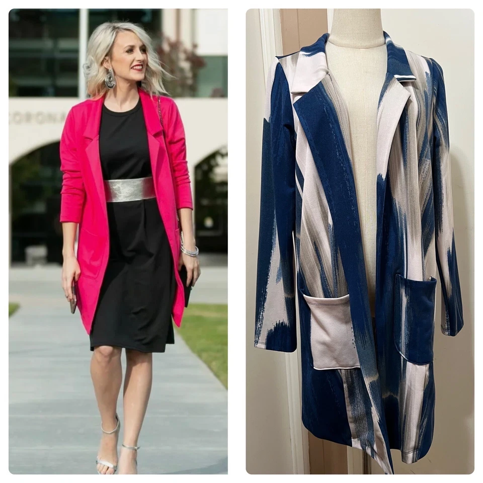 LuLaRoe Women Gwen Blazer Jacket Blue White Gray Size M - Image 2 of 4