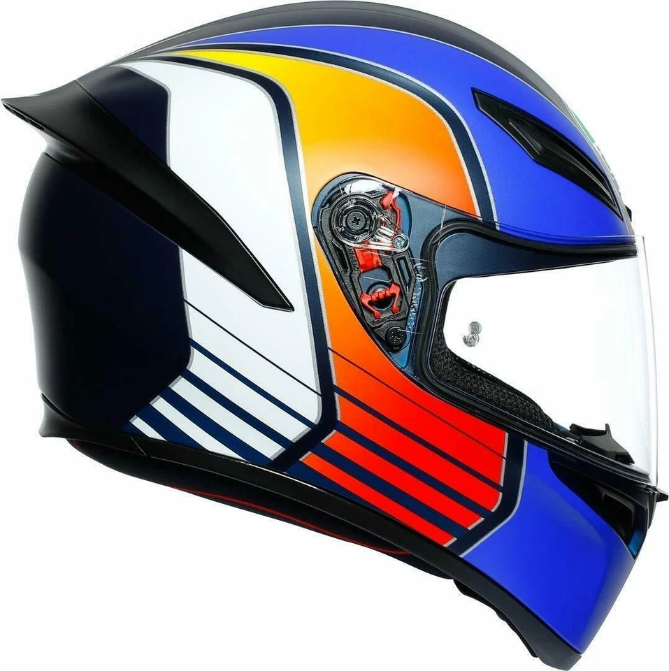 Casque Integrale Moto AGV K1 Power mat bleu foncé orange blanc - Photo 3/4