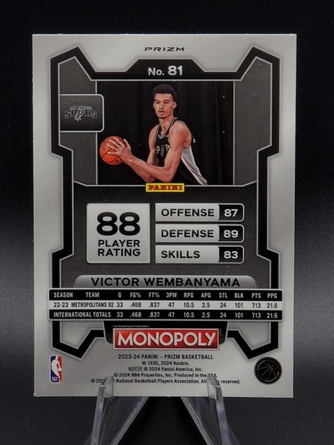 Victor Wembanyama 2023-24 Prizm Monopoly Viola RC #81 come nuovo - Foto 2 di 2