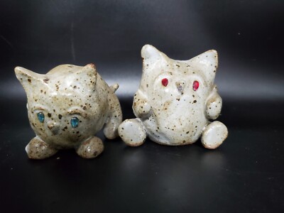 Original Handmade Stoneware Clay Spotted Fat Cats 2.75'' & 3.5'' *Q