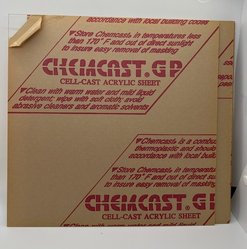 10 PACK - 1/8" Cast Acrylic Sheet - Size 12X12 - Color Clear - MFG CHEMCAST - Picture 2 of 5