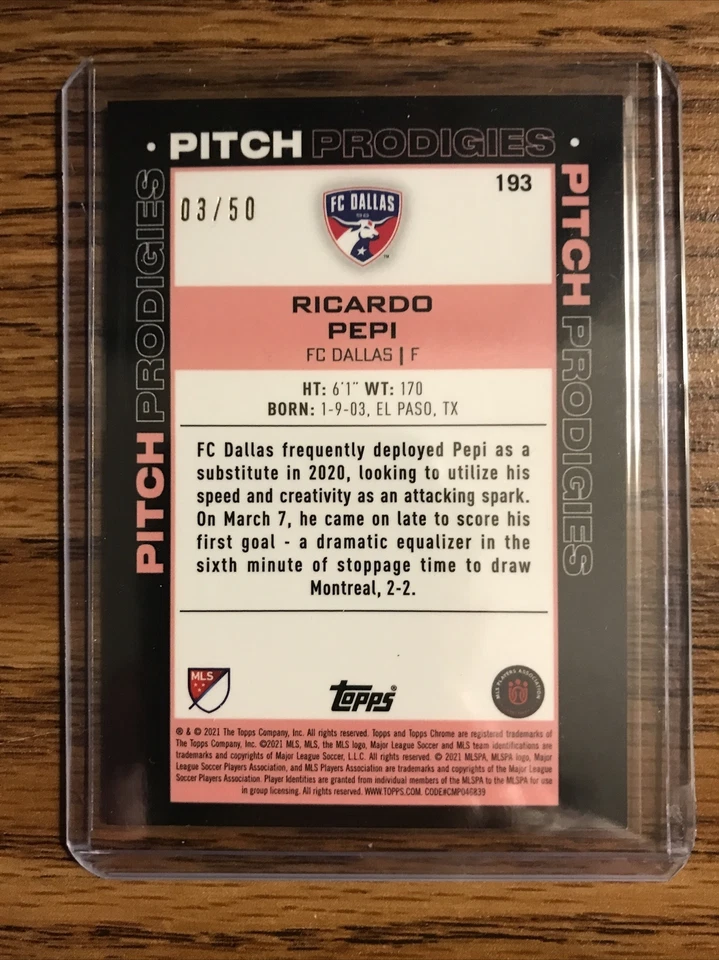 2021 TOPPS CHROME MLS RICARDO PEPI GOLD REFRACTOR #193 FC Dallas /50 - Image 2 of 2