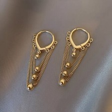 18K Gold Plated Metal Ball Tassel Chain Dangle Drop Earrings for Women Gifts