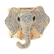 Gold Tone Metal Rhinestone Elephant Cuff Bangle Bracelet BA1428-GAB