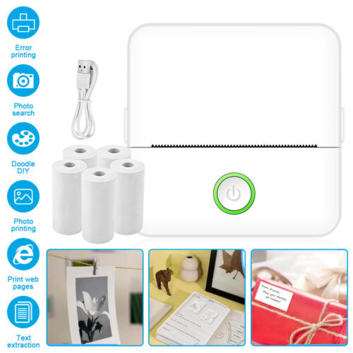 2025 Mini Pocket Thermal Printer Wireless Bluetooth Photo With Label Paper US