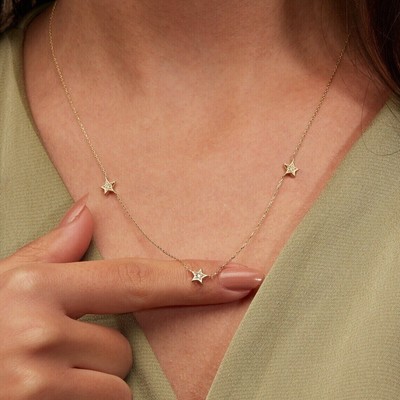 0.10Ct Real Moissanite Tester Pass Station Star Necklace 14K Yellow Gold Plated