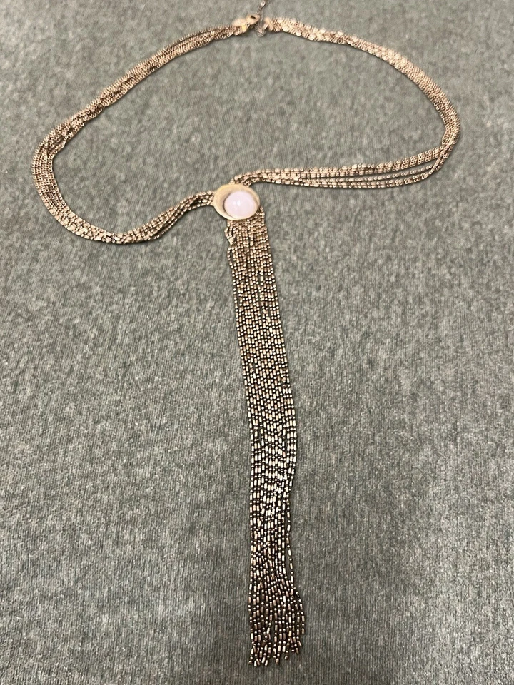 Pingente de pedra preciosa de quartzo rosa Lg Deusa Lua em colar longo Lariat corrente múltipla - Imagem 2 de 3